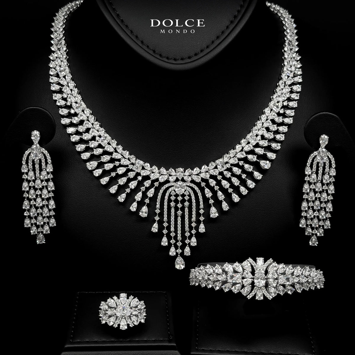 Amelia White Luxury Bridal Full Set in High Quality Class Zircon Stone Rhodium Plated