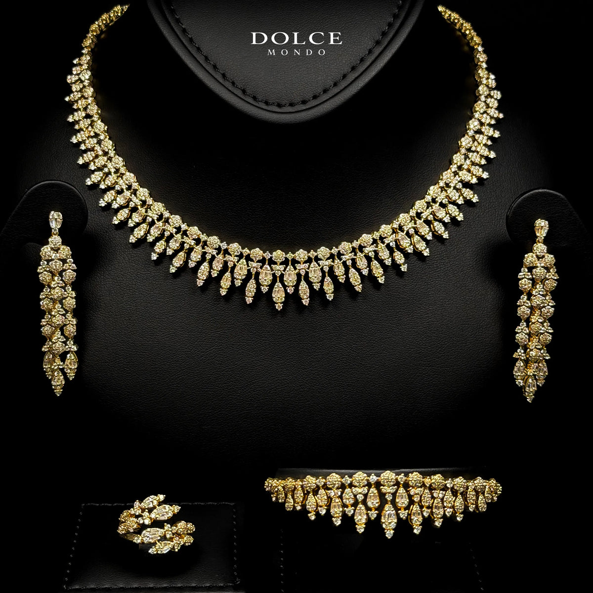 Sofia Crown Golden Luxury Bridal Full Set in High Quality Class Zircon Stone Gold Plated