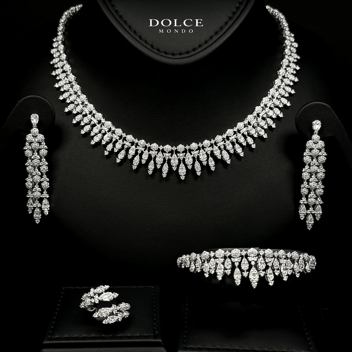 Sofia Crown White Luxury Bridal Full Set in High Quality Class Zircon Stone Rhodium Plated