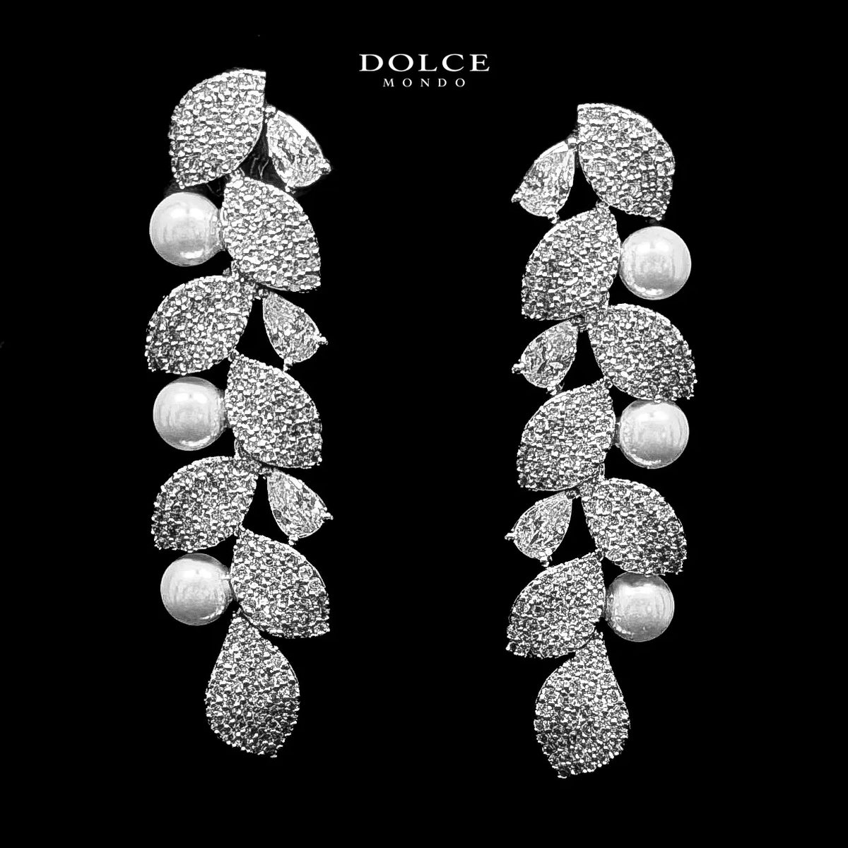 Bella Pearl White Luxury Bridal Full Set in High Quality Class Zircon Stone Rhodium Plated