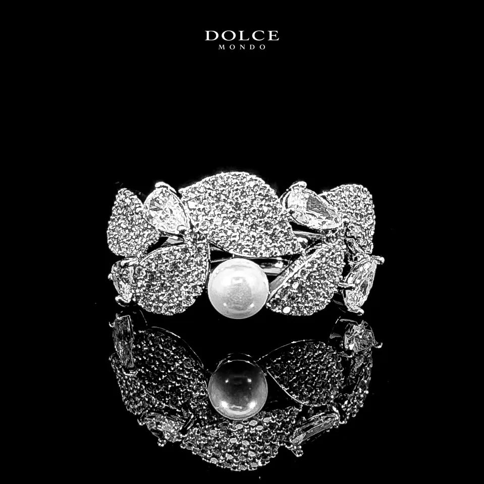 Bella Pearl White Luxury Bridal Full Set in High Quality Class Zircon Stone Rhodium Plated