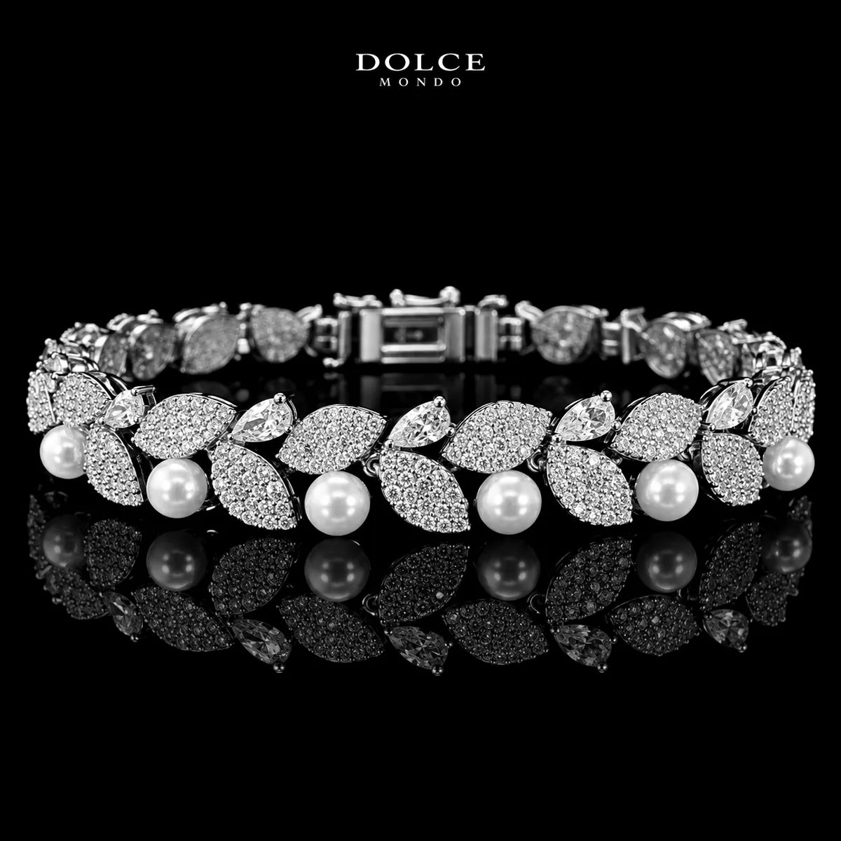 Bella Pearl White Luxury Bridal Full Set in High Quality Class Zircon Stone Rhodium Plated
