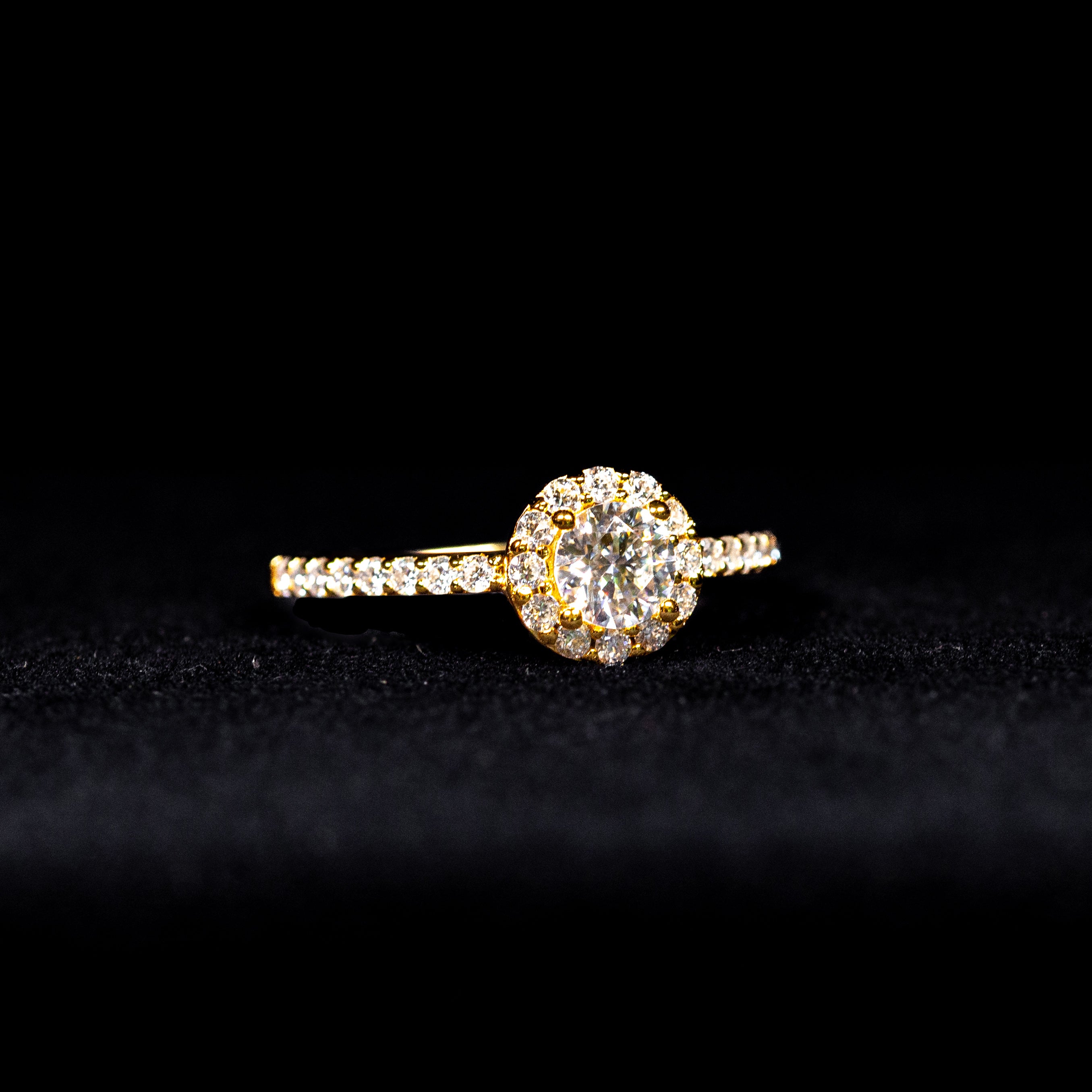 Round Cut Halo Bridal Wedding Ring GRA Certified Moissanite Ring in 18K Gold Plated 925 Sterling Silver – 0.98 Carat
