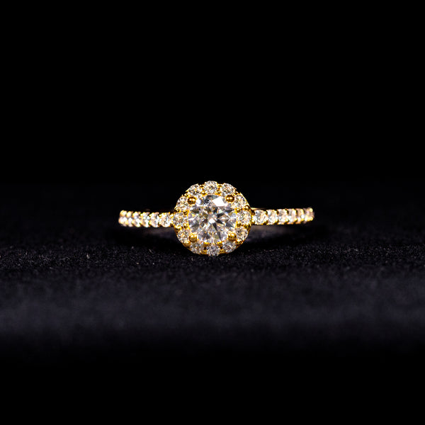 Round Cut Halo Bridal Wedding Ring GRA Certified Moissanite Ring in 18K Gold Plated 925 Sterling Silver – 0.98 Carat