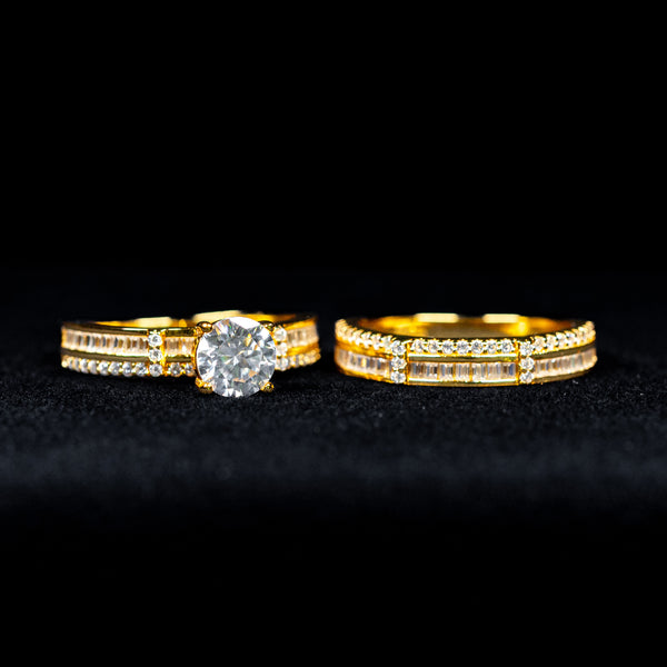 Round Cut Dual Bridal Wedding Ring with Baguette Band GRA Certified Moissanite Ring in 18K Gold Plated 925 Sterling Silver – 1.60 Carat