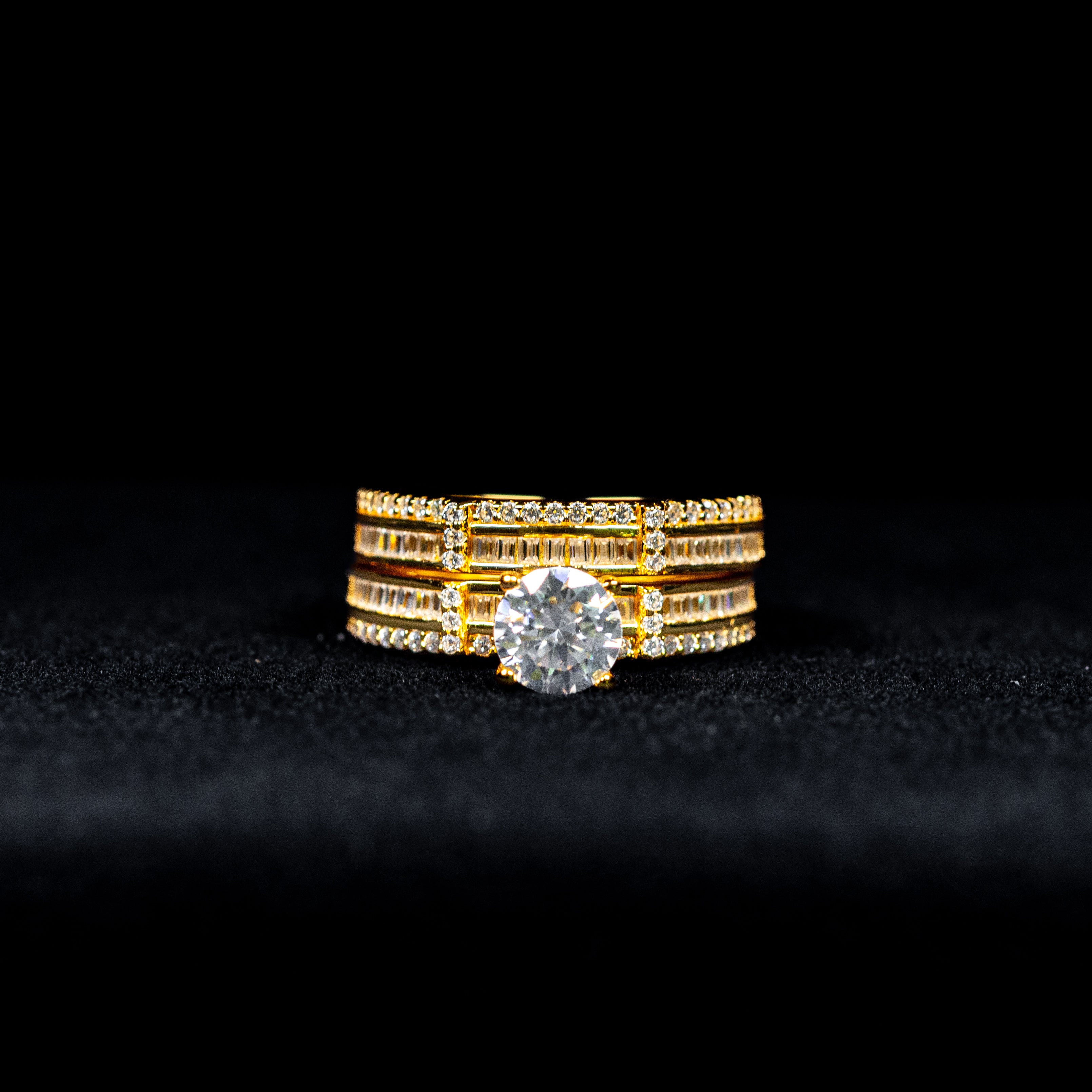 Round Cut Dual Bridal Wedding Ring with Baguette Band GRA Certified Moissanite Ring in 18K Gold Plated 925 Sterling Silver – 1.60 Carat