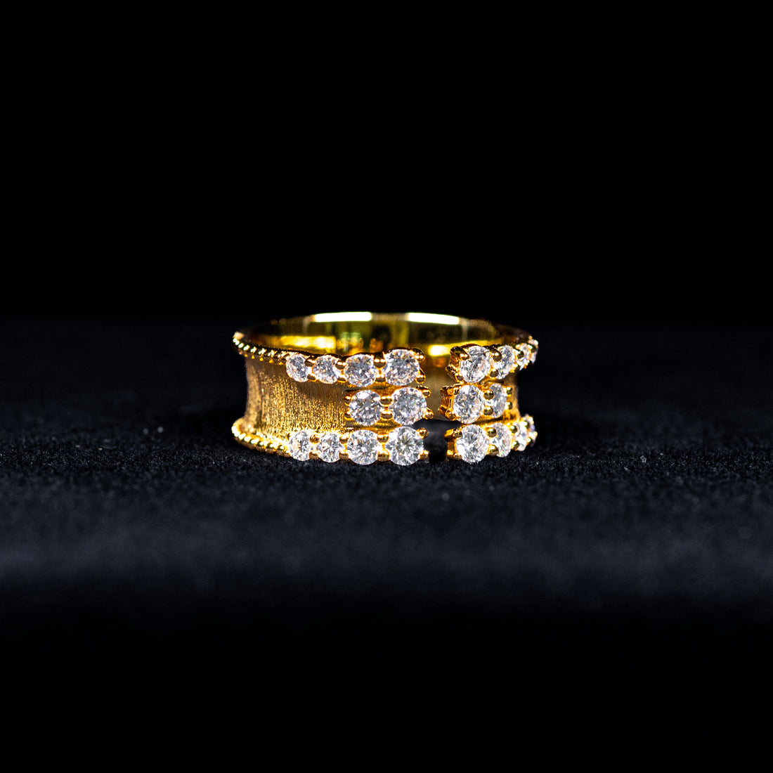 Round Cut Open Cuff GRA Certified Moissanite Ring in 18K Gold Plated 925 Sterling Silver – 0.83 Carat