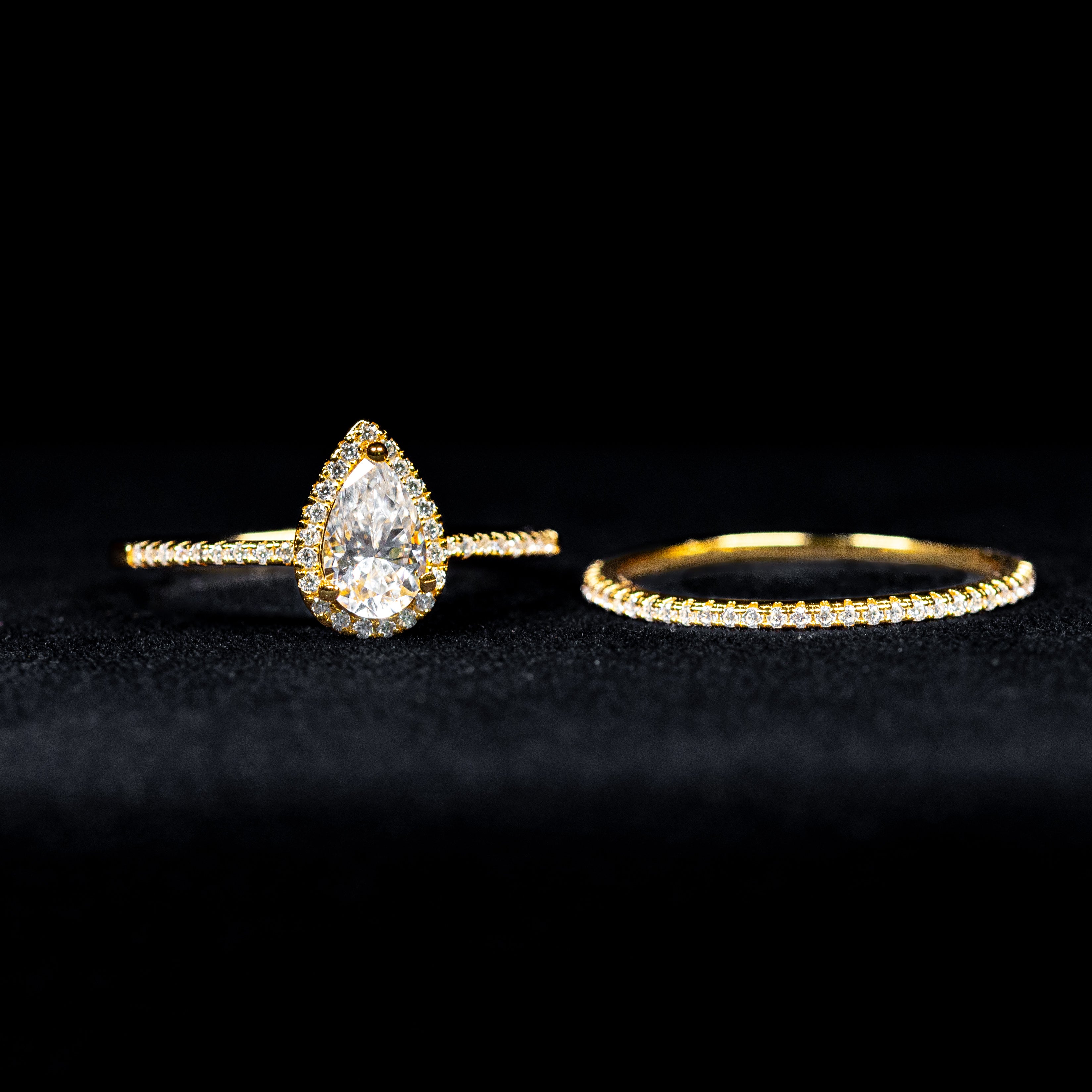 Pear Cut Dual Bridal Wedding Ring GRA Certified Moissanite Ring in 18K Gold Plated 925 Sterling Silver – 1.27 Carat