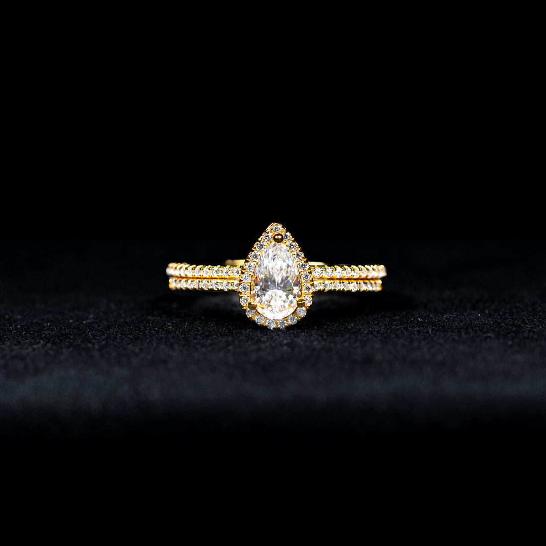 Pear Cut Dual Bridal Wedding Ring GRA Certified Moissanite Ring in 18K Gold Plated 925 Sterling Silver – 1.27 Carat