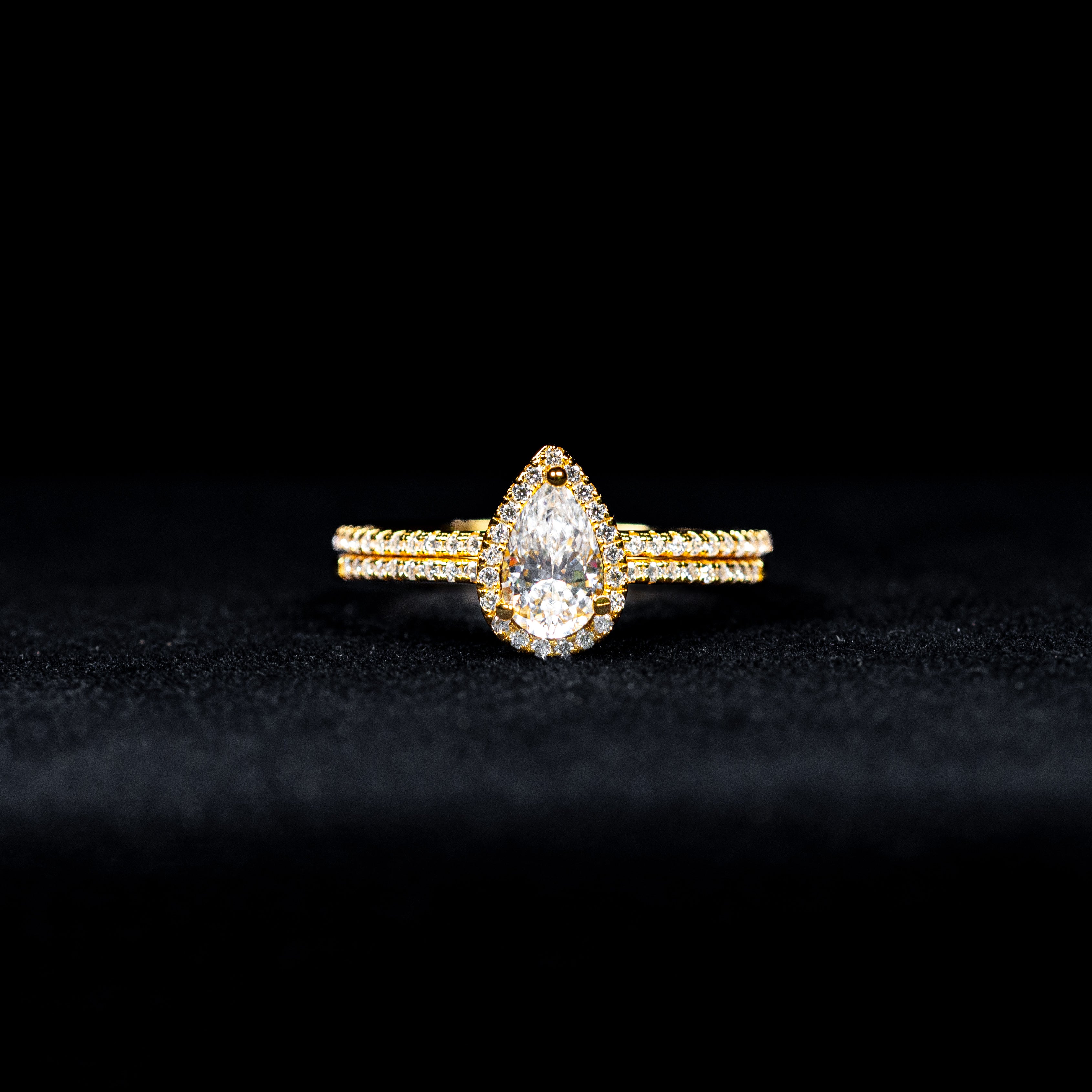 Pear Cut Dual Bridal Wedding Ring GRA Certified Moissanite Ring in 18K Gold Plated 925 Sterling Silver – 1.27 Carat