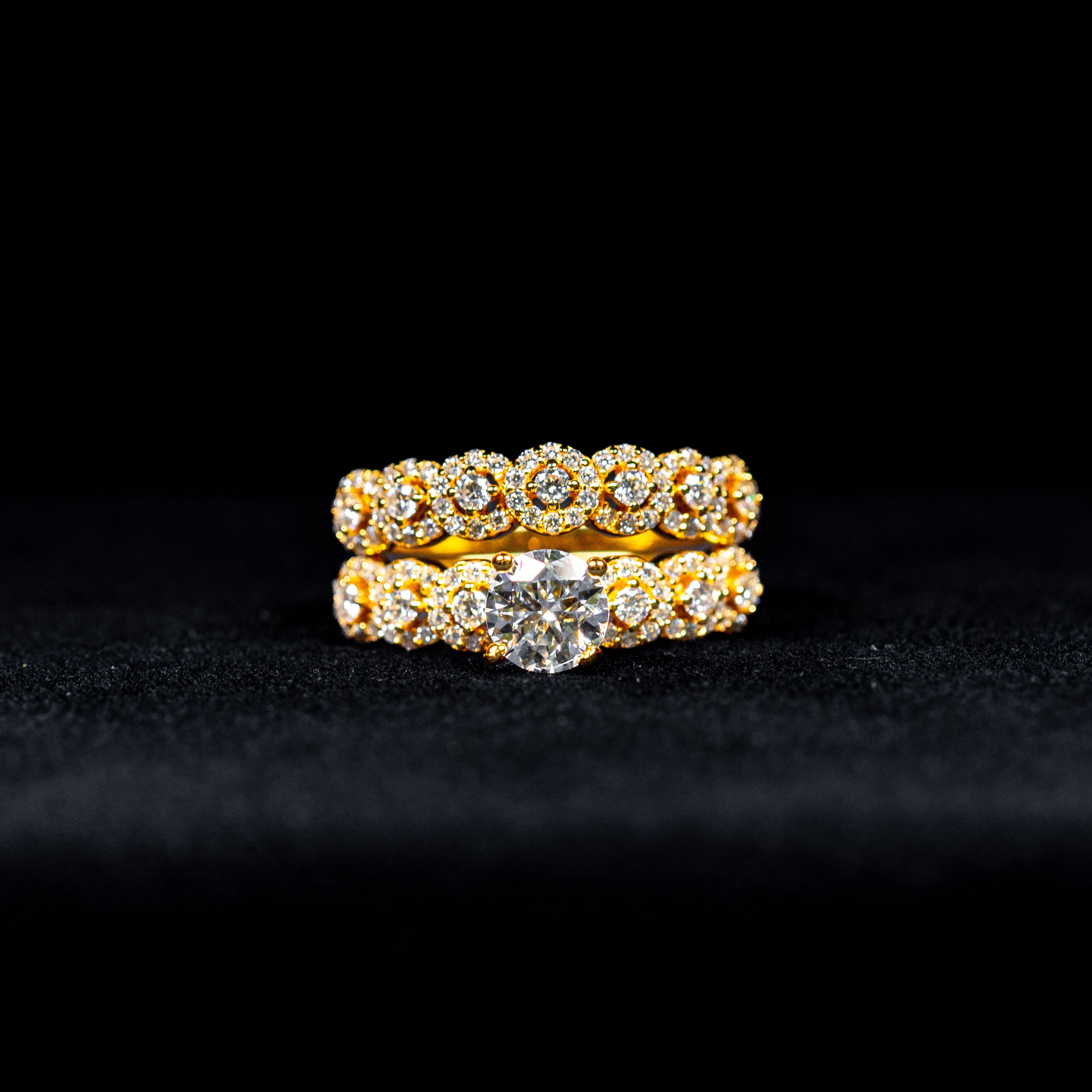 Round Cut Dual Bridal Wedding Ring GRA Certified Moissanite Ring in 18K Gold Plated 925 Sterling Silver – 1.63 Carat