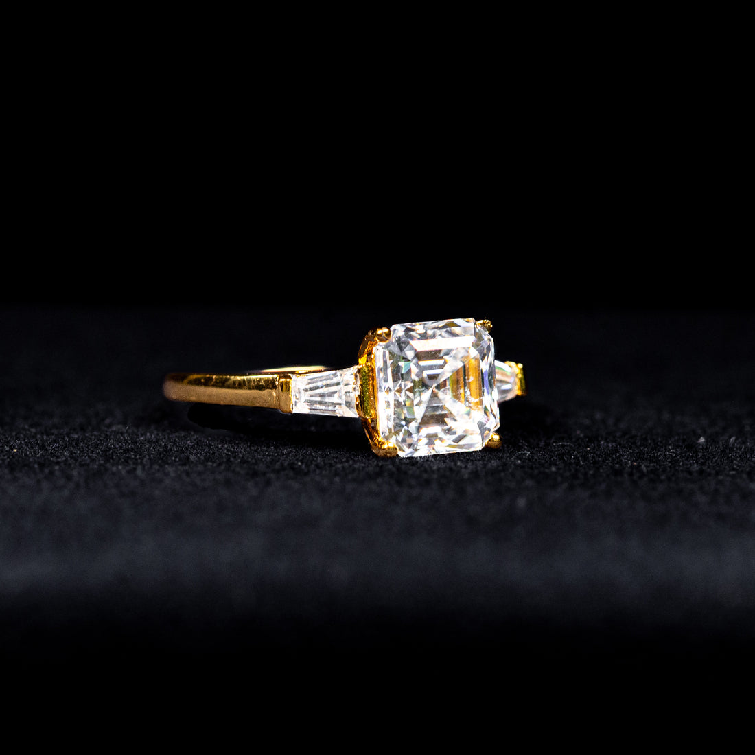 Asscher Cut Three Stone GRA Certified Moissanite Ring in 18K Gold Plated 925 Sterling Silver – 3.03 Carat