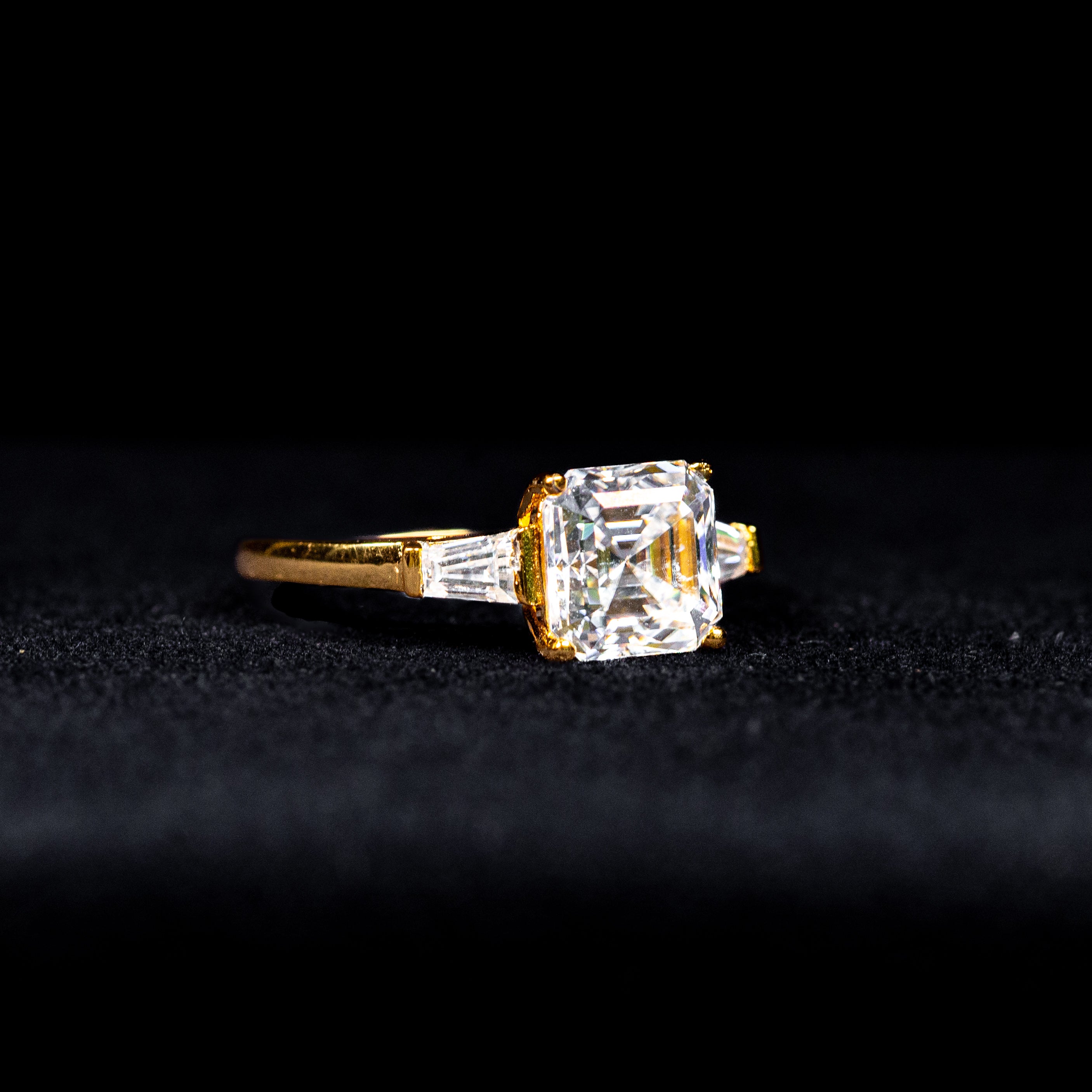 Asscher Cut Three Stone GRA Certified Moissanite Ring in 18K Gold Plated 925 Sterling Silver – 3.03 Carat