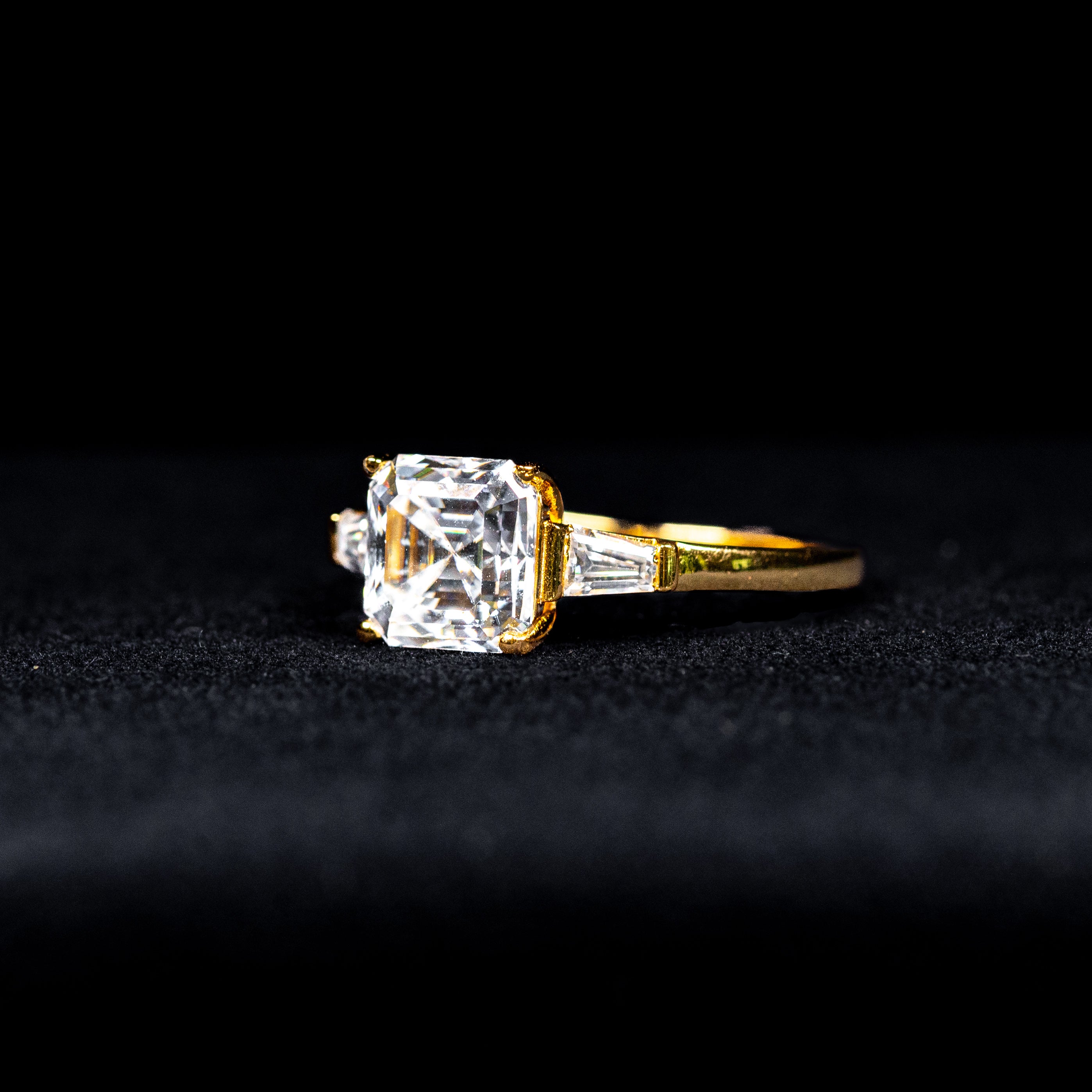 Asscher Cut Three Stone GRA Certified Moissanite Ring in 18K Gold Plated 925 Sterling Silver – 3.03 Carat