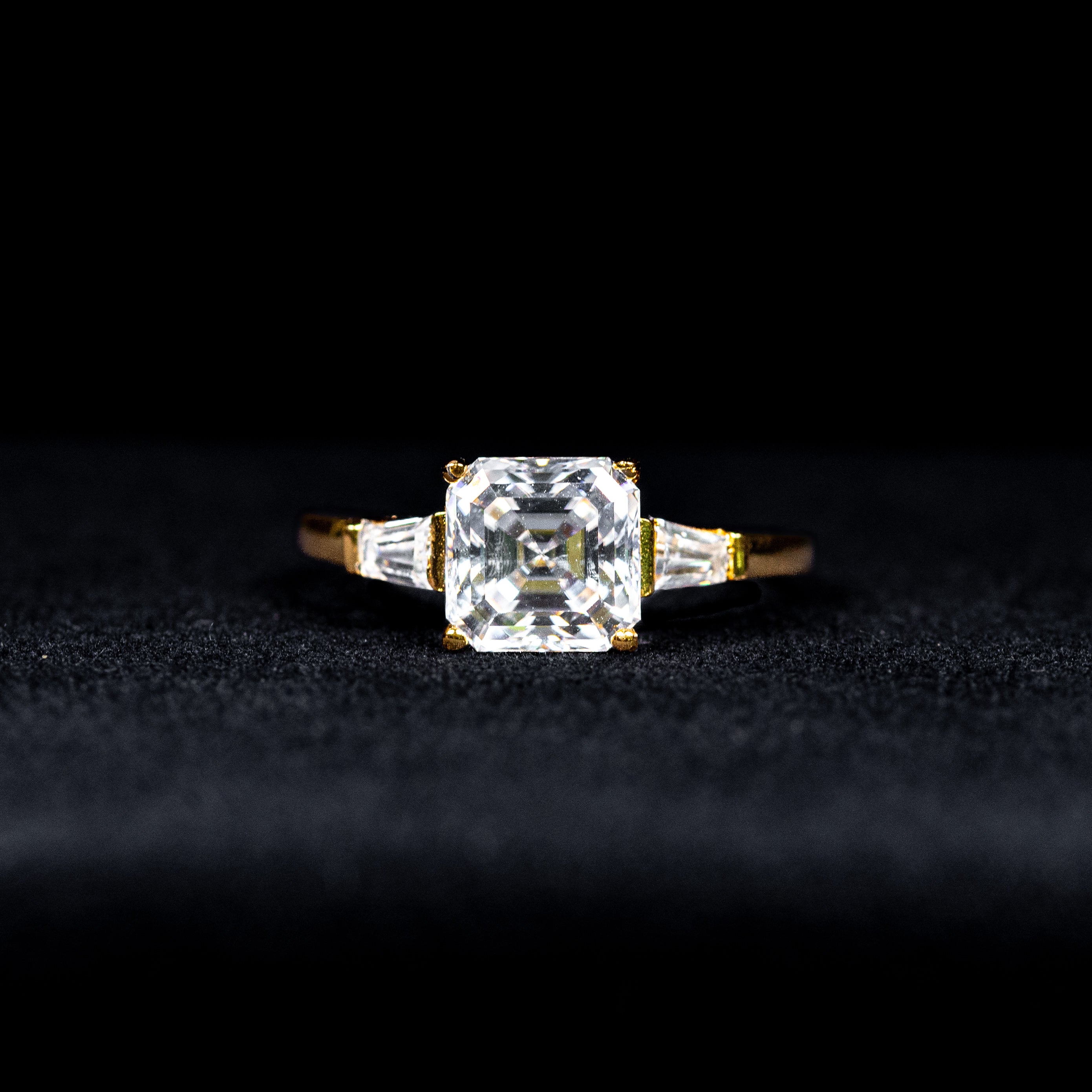 Asscher Cut Three Stone GRA Certified Moissanite Ring in 18K Gold Plated 925 Sterling Silver – 3.03 Carat