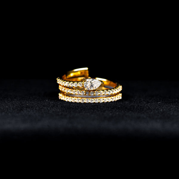Pear Cut Triple Row Wrap GRA Certified Moissanite Ring in 18K Gold Plated 925 Sterling Silver – 0.98 Carat