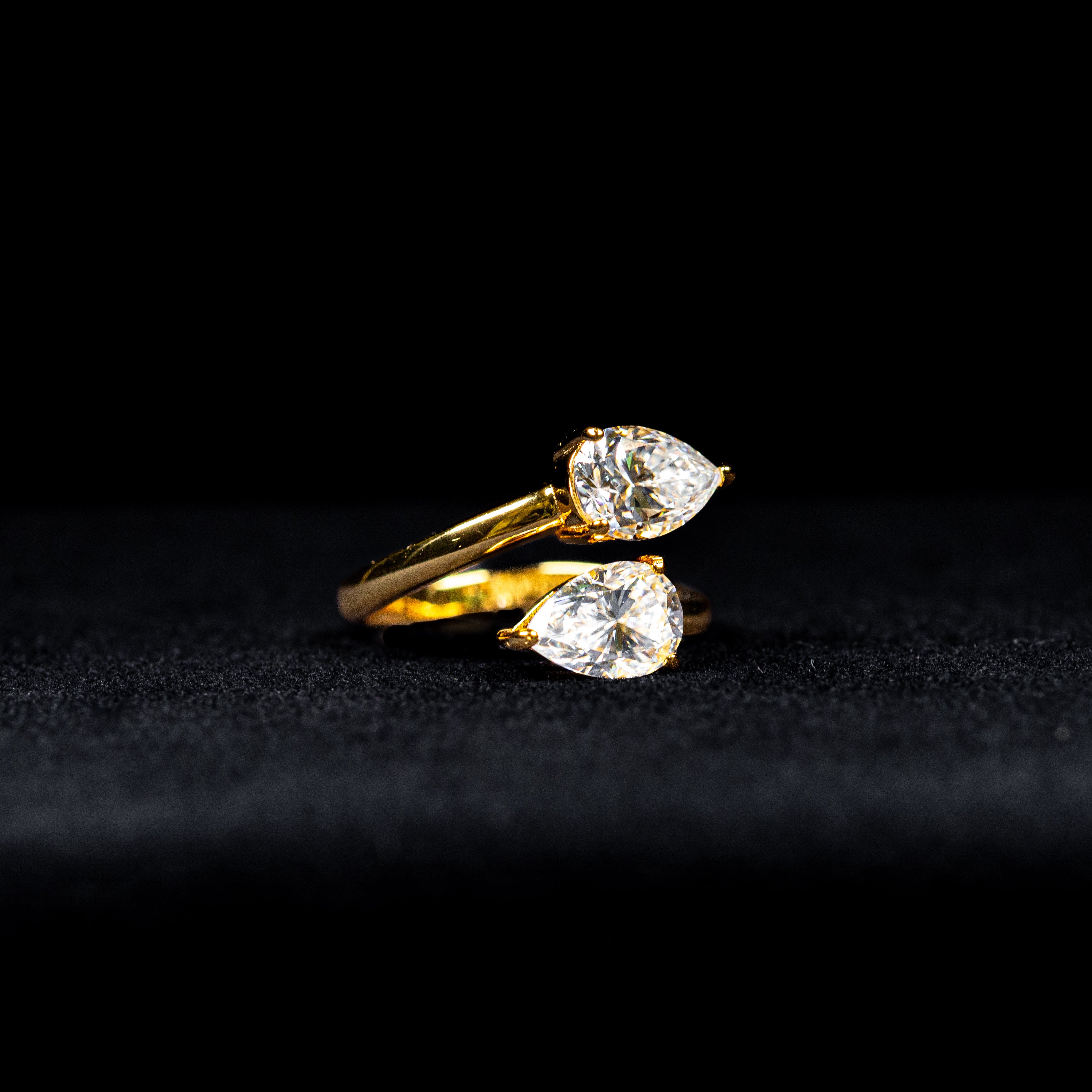Pear Cut Open Wrap GRA Certified Moissanite Ring in 18K Gold Plated 925 Sterling Silver – 2.58 Carat