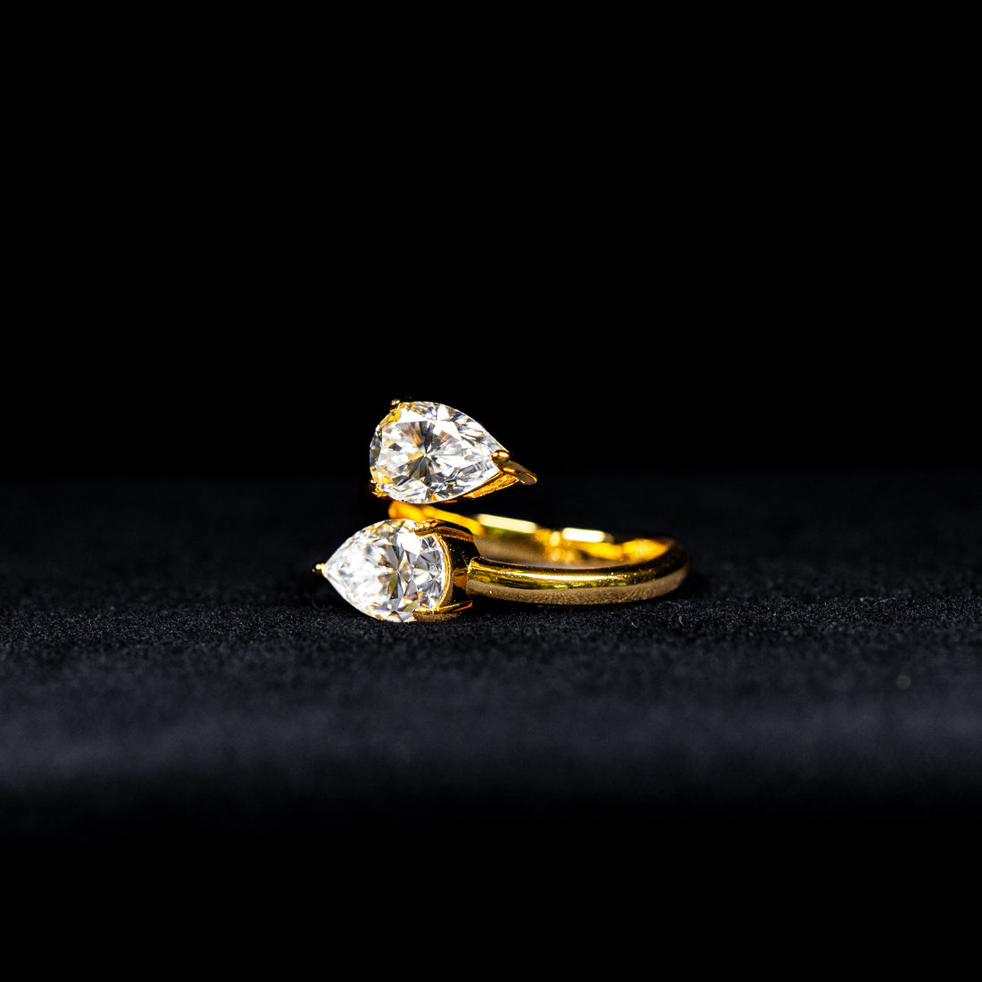 Pear Cut Open Wrap GRA Certified Moissanite Ring in 18K Gold Plated 925 Sterling Silver – 2.58 Carat