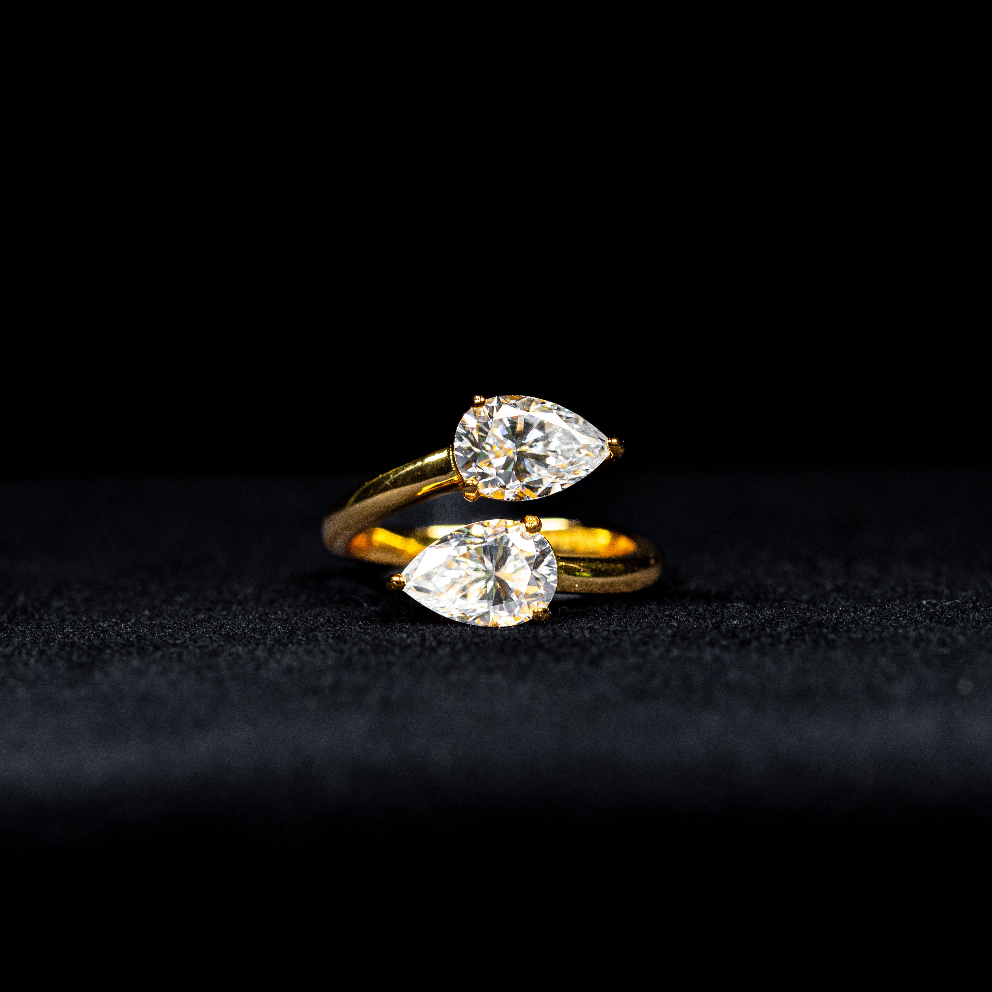 Pear Cut Open Wrap GRA Certified Moissanite Ring in 18K Gold Plated 925 Sterling Silver – 2.58 Carat