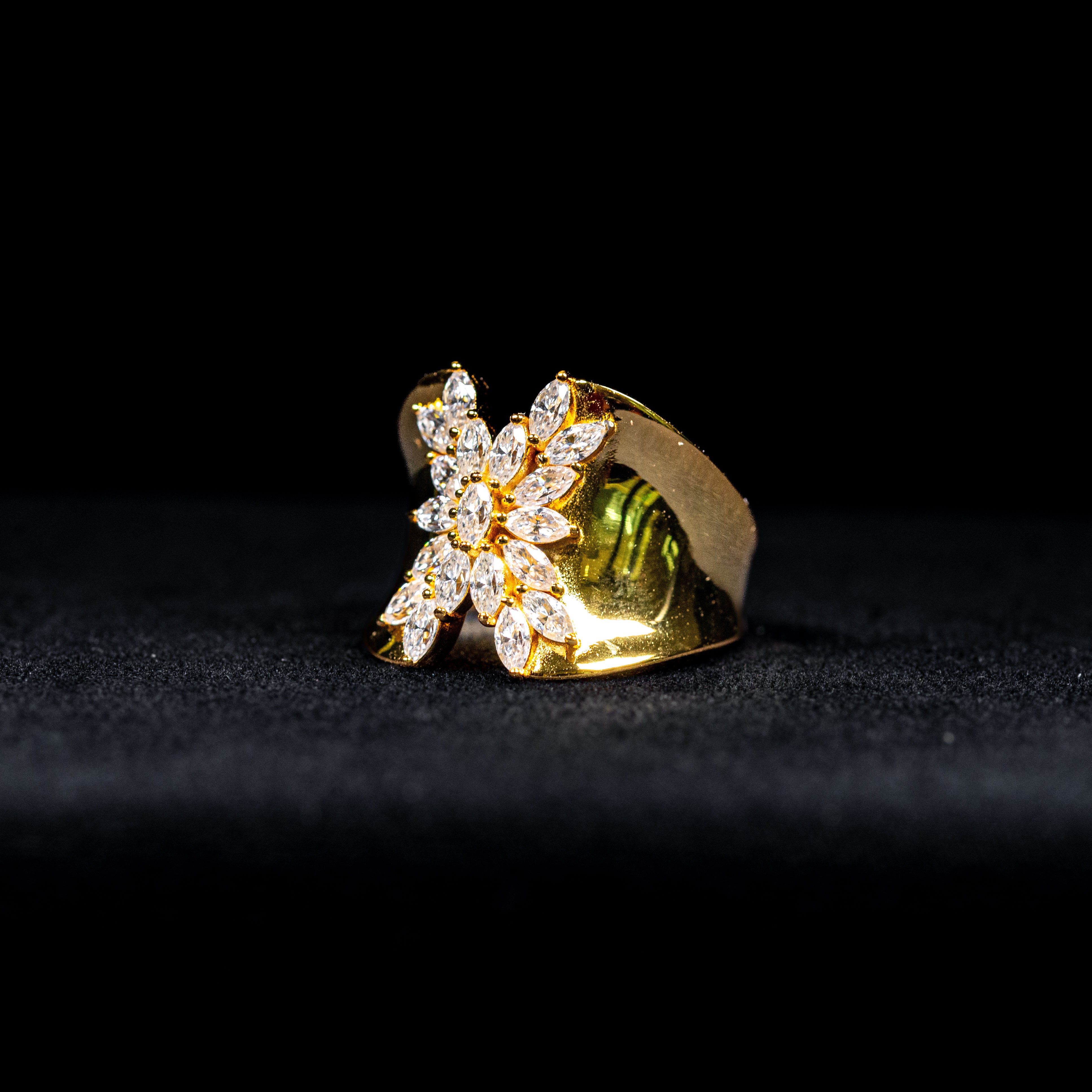 Marquise Cut Floral Cuff GRA Certified Moissanite Ring in 18K Gold Plated 925 Sterling Silver – 1.29 Carat