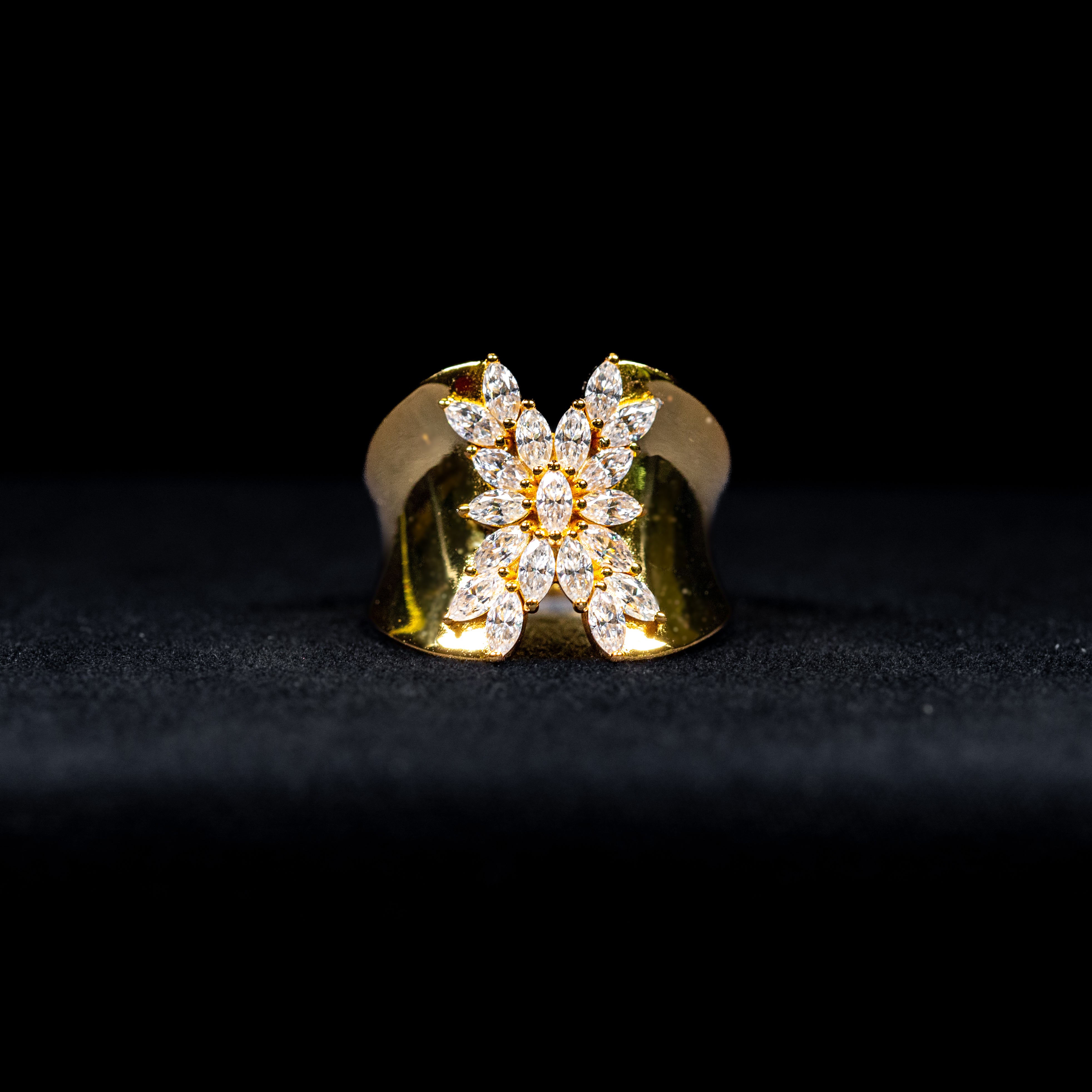 Marquise Cut Floral Cuff GRA Certified Moissanite Ring in 18K Gold Plated 925 Sterling Silver – 1.29 Carat