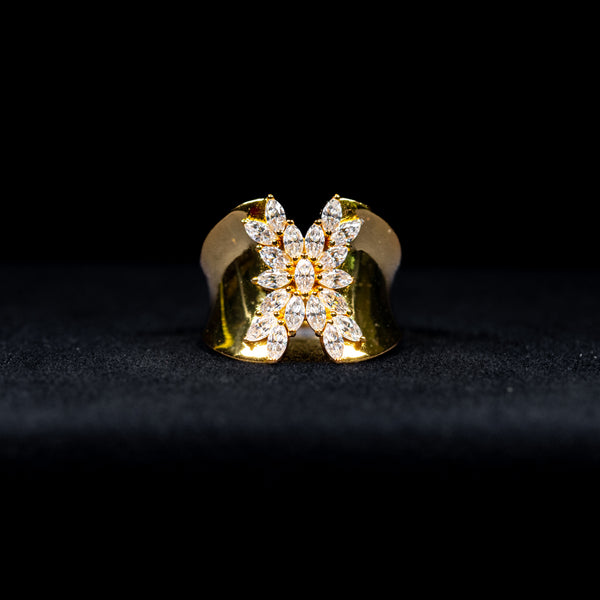 Marquise Cut Floral Cuff GRA Certified Moissanite Ring in 18K Gold Plated 925 Sterling Silver – 1.29 Carat