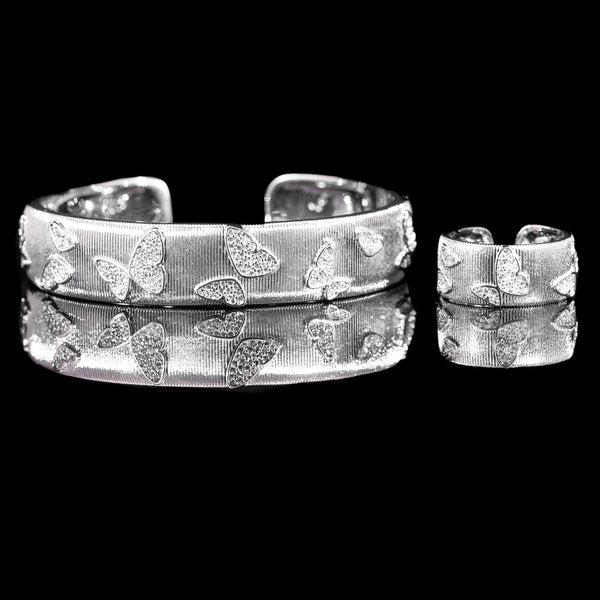 Butterfly Rhodium Plated Bangle & Ring Set