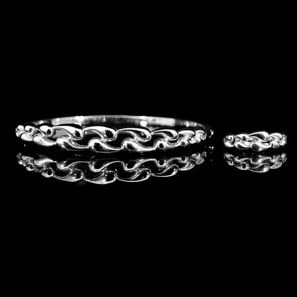 Wave Link Rhodium Plated Bangle & Ring Set