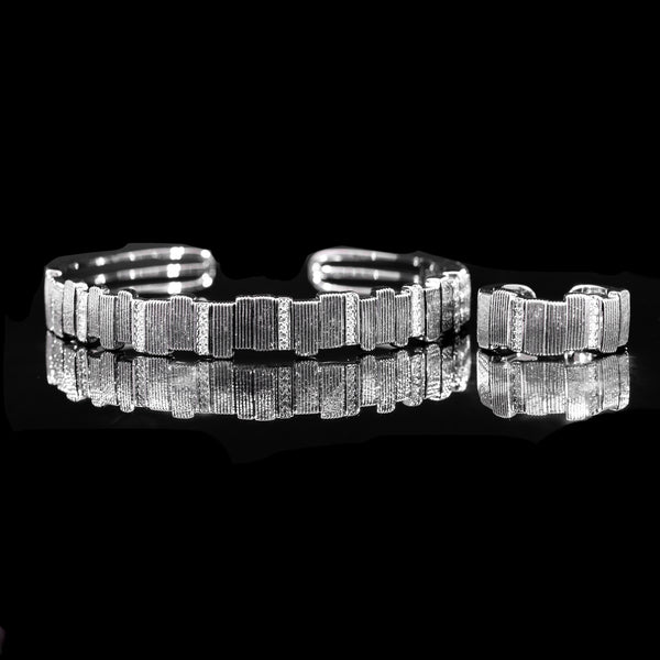 Ribbon Line Rhodium Plated Bangle & Ring Set