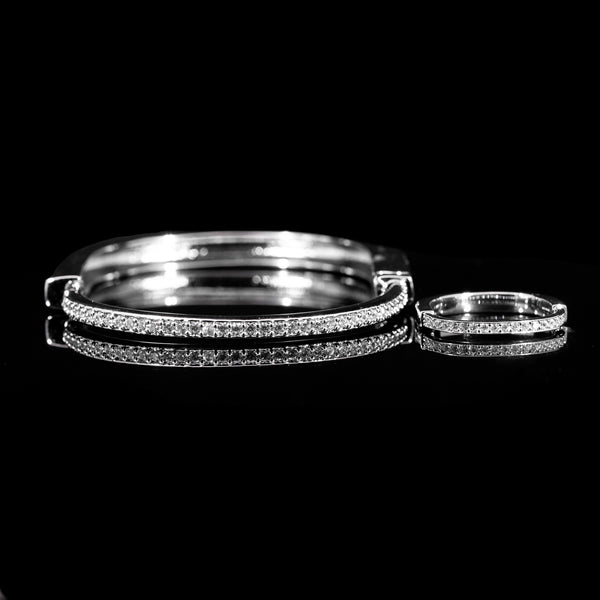 Classic Line Rhodium Plated Bangle & Ring Set In High Quality Zircon Stone