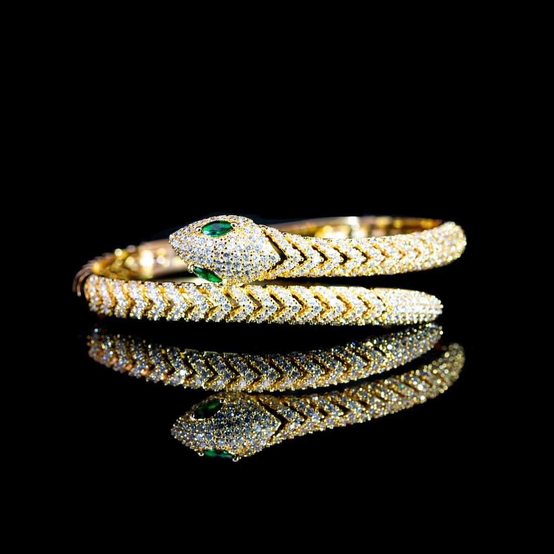 Serpent Gold Plated Bangle & Ring Set In High Quality Zircon Stone