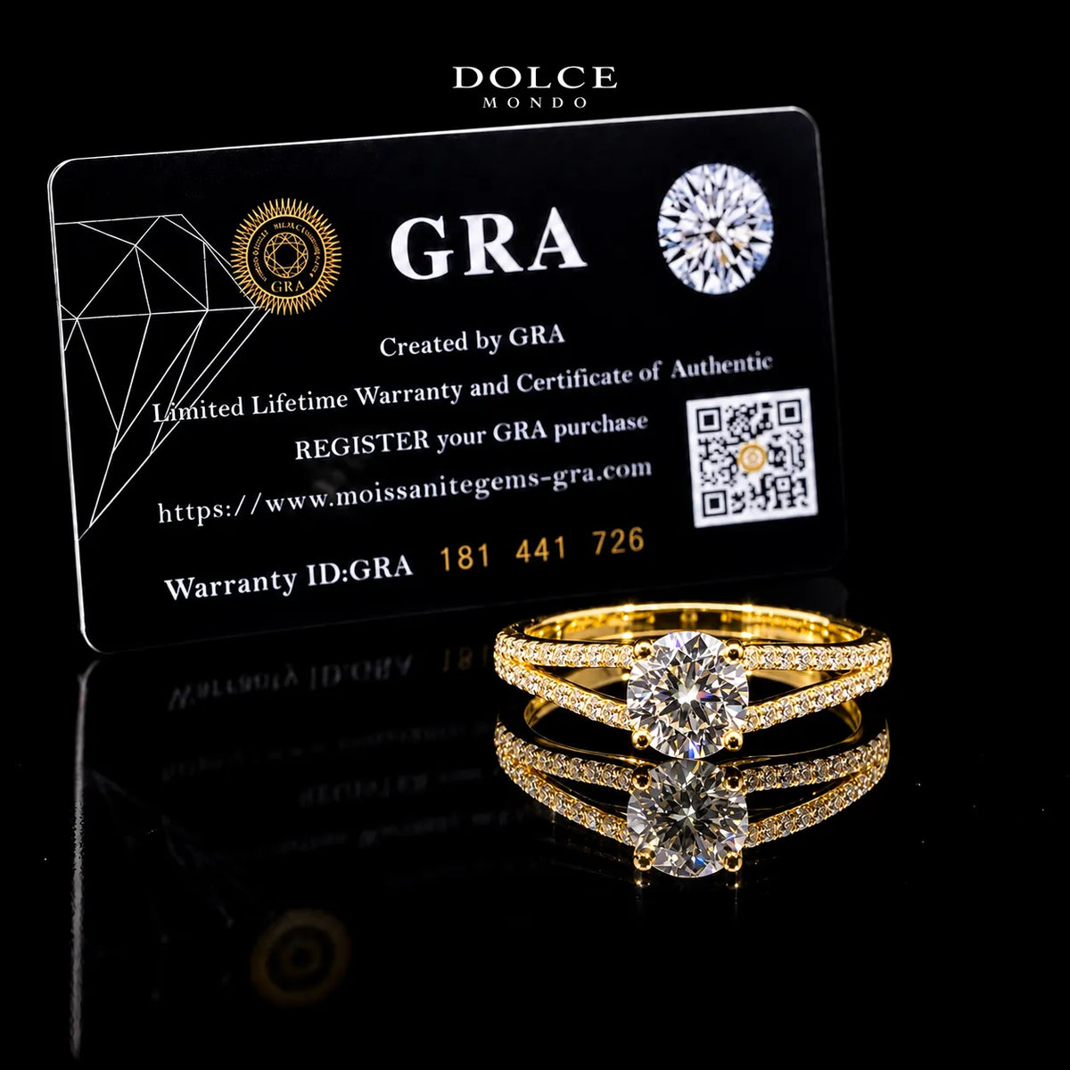 Round Cut Double Row Split GRA Certified Moissanite Ring in 18K Gold Plated 925 Sterling Silver – 1.02 Carat