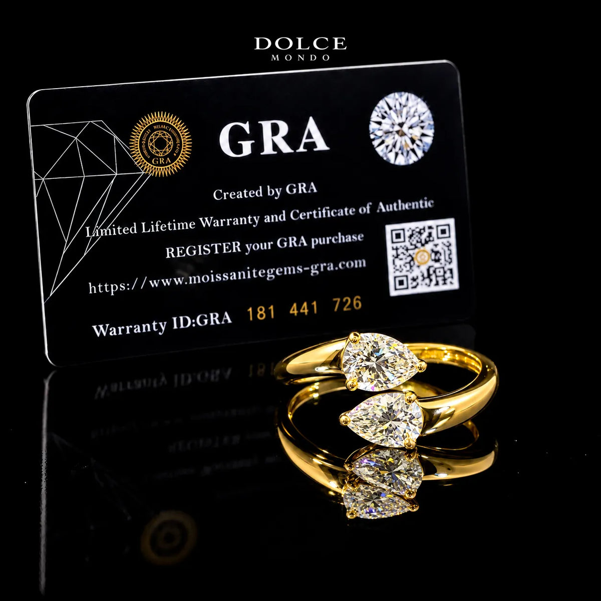 Pear Cut Open Bypass GRA Certified Moissanite Ring in 18K Gold Plated 925 Sterling Silver – 1.43 Carat