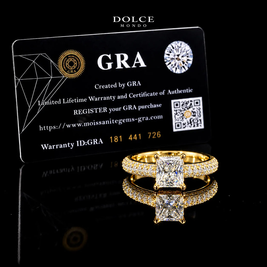 Princess Cut Pave GRA Certified Moissanite Ring in 18K Gold Plated 925 Sterling Silver – 1.75 Carat
