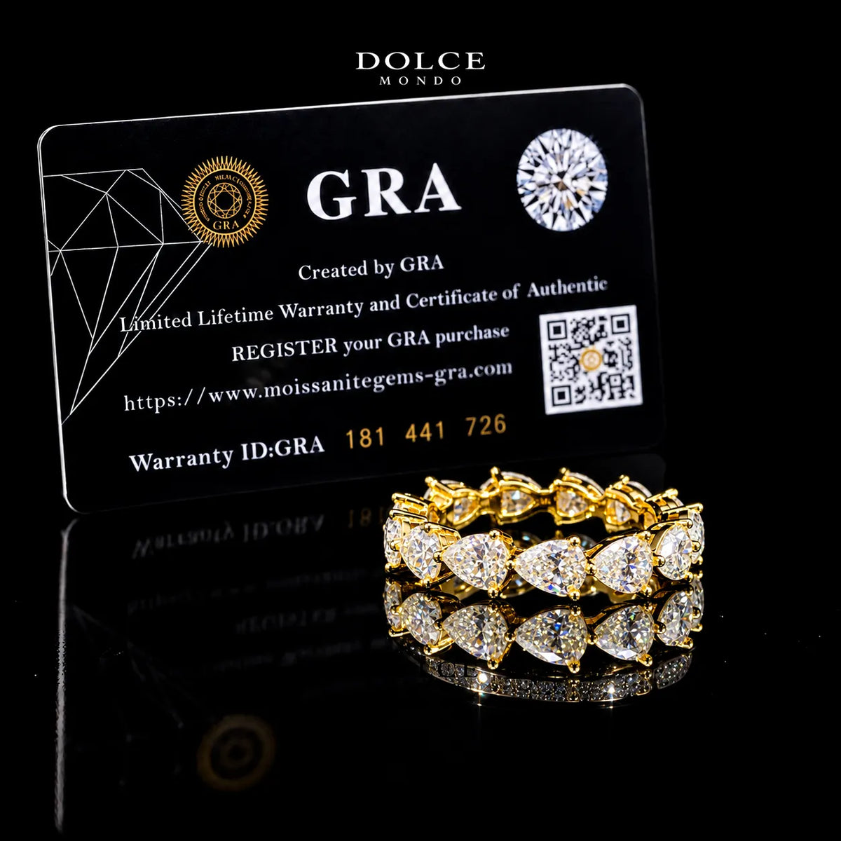 Pear Cut Eternity GRA Certified Moissanite Ring in 18K Gold Plated 925 Sterling Silver – 2.38 Carat