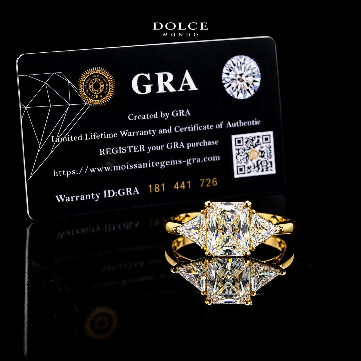 Princess Cut Three Stone GRA Certified Moissanite Ring in 18K Gold Plated 925 Sterling Silver – 1.67 Carat