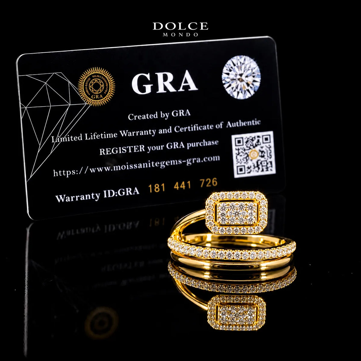 Round Cut Rectangular Halo Wrap GRA Certified Moissanite Ring in 18K Gold Plated 925 Sterling Silver – 0.39 Carat