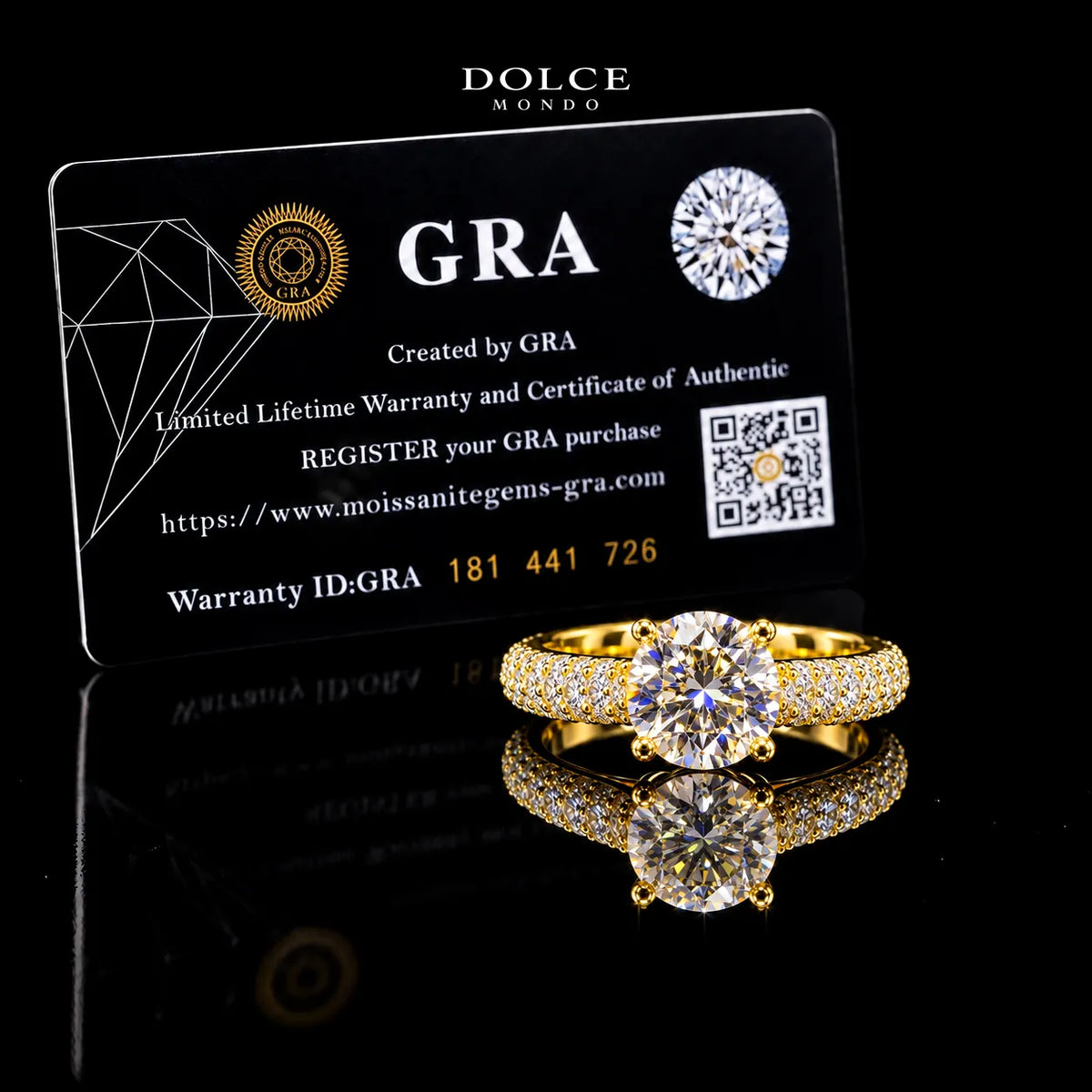 Round Cut Pave GRA Certified Moissanite Ring in 18K Gold Plated 925 Sterling Silver – 1.52 Carat