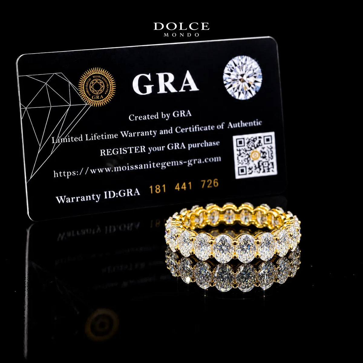 Oval Cut Eternity GRA Certified Moissanite Ring in 18K Gold Plated 925 Sterling Silver – 3.44 Carat