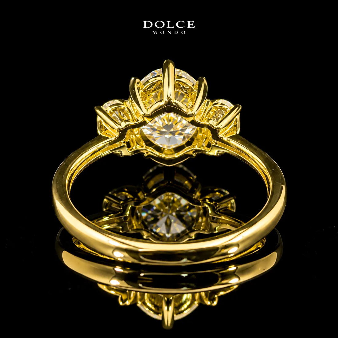 Oval Cut Three Stone GRA Certified Moissanite Ring in 18K Gold Plated 925 Sterling Silver – 2.14 Carat