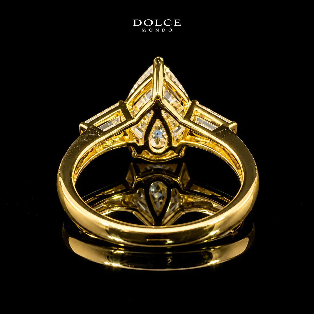 Pear Cut Three Stone GRA Certified Moissanite Ring in 18K Gold Plated 925 Sterling Silver – 3.38 Carat