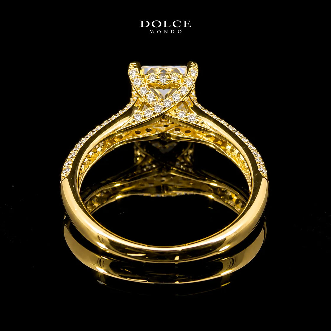 Princess Cut Pave GRA Certified Moissanite Ring in 18K Gold Plated 925 Sterling Silver – 1.75 Carat