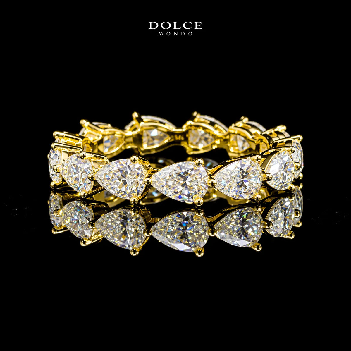 Pear Cut Eternity GRA Certified Moissanite Ring in 18K Gold Plated 925 Sterling Silver – 2.38 Carat