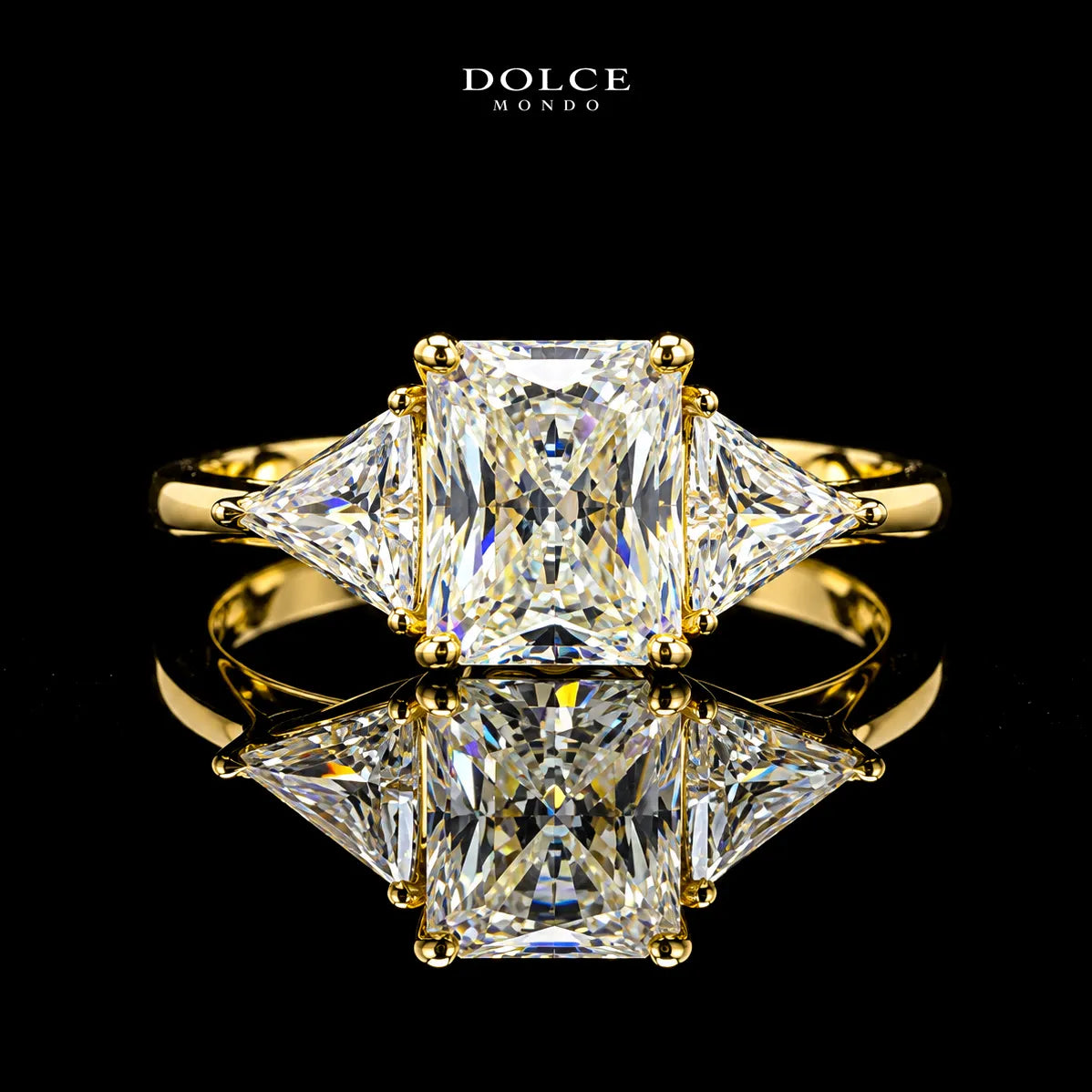 Princess Cut Three Stone GRA Certified Moissanite Ring in 18K Gold Plated 925 Sterling Silver – 1.67 Carat