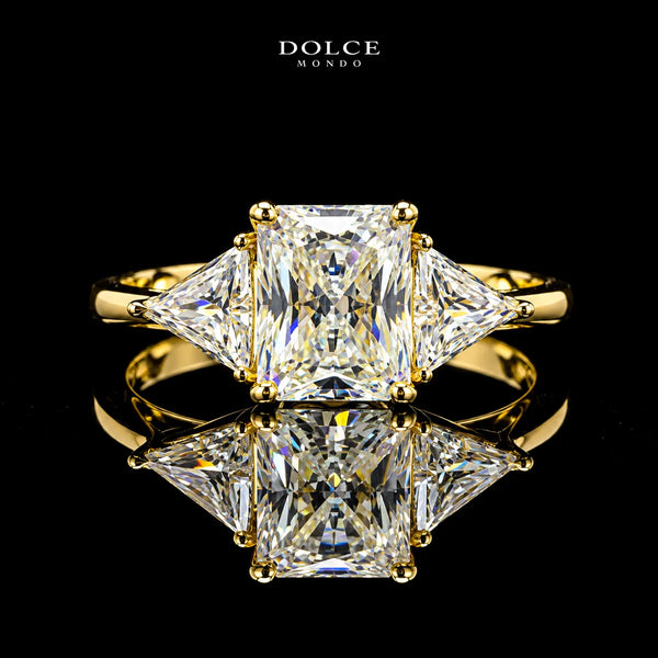Princess Cut Three Stone GRA Certified Moissanite Ring in 18K Gold Plated 925 Sterling Silver – 1.67 Carat