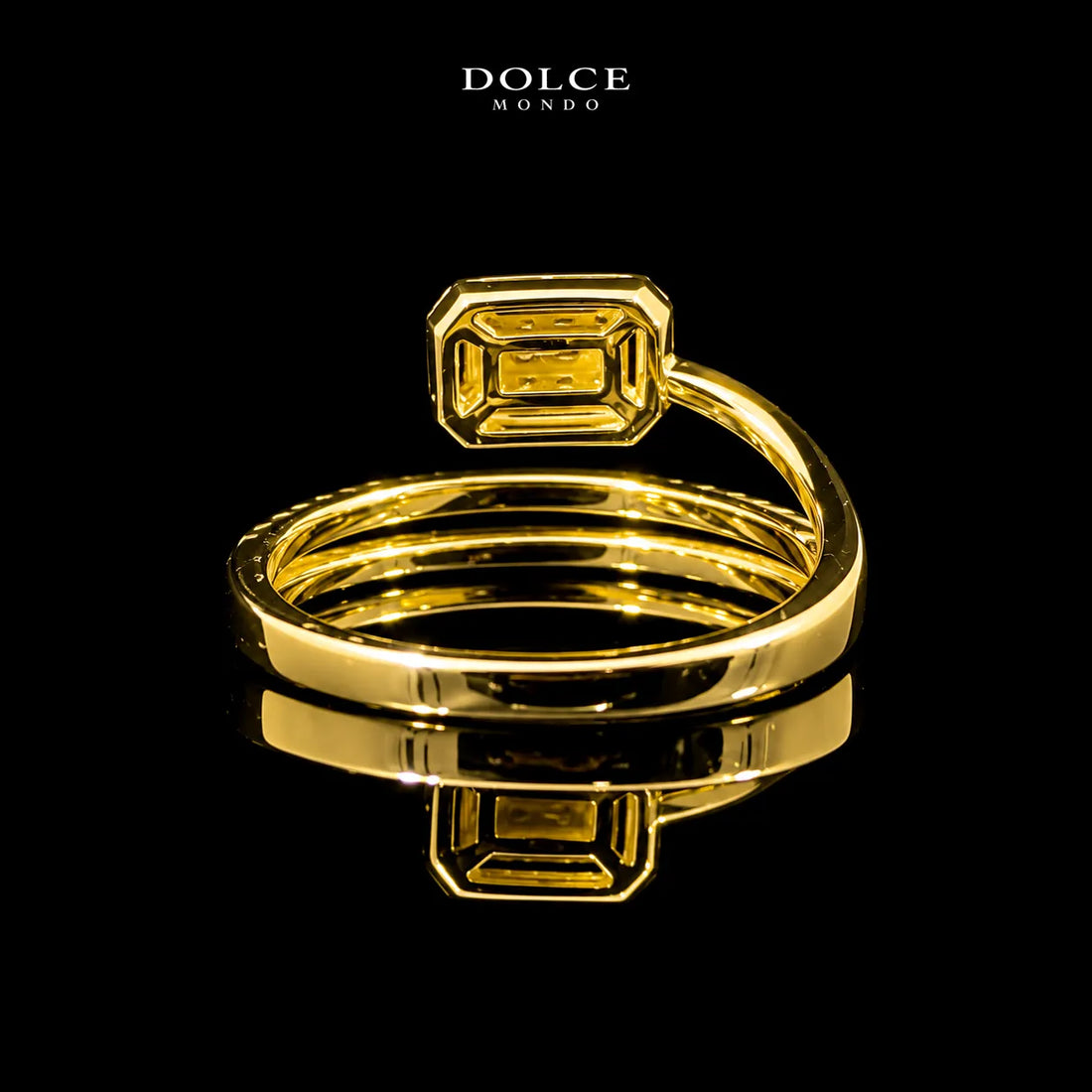 Round Cut Rectangular Halo Wrap GRA Certified Moissanite Ring in 18K Gold Plated 925 Sterling Silver – 0.39 Carat