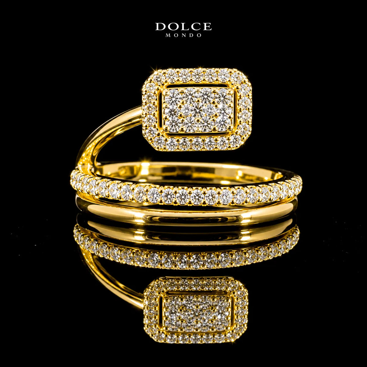 Round Cut Rectangular Halo Wrap GRA Certified Moissanite Ring in 18K Gold Plated 925 Sterling Silver – 0.39 Carat