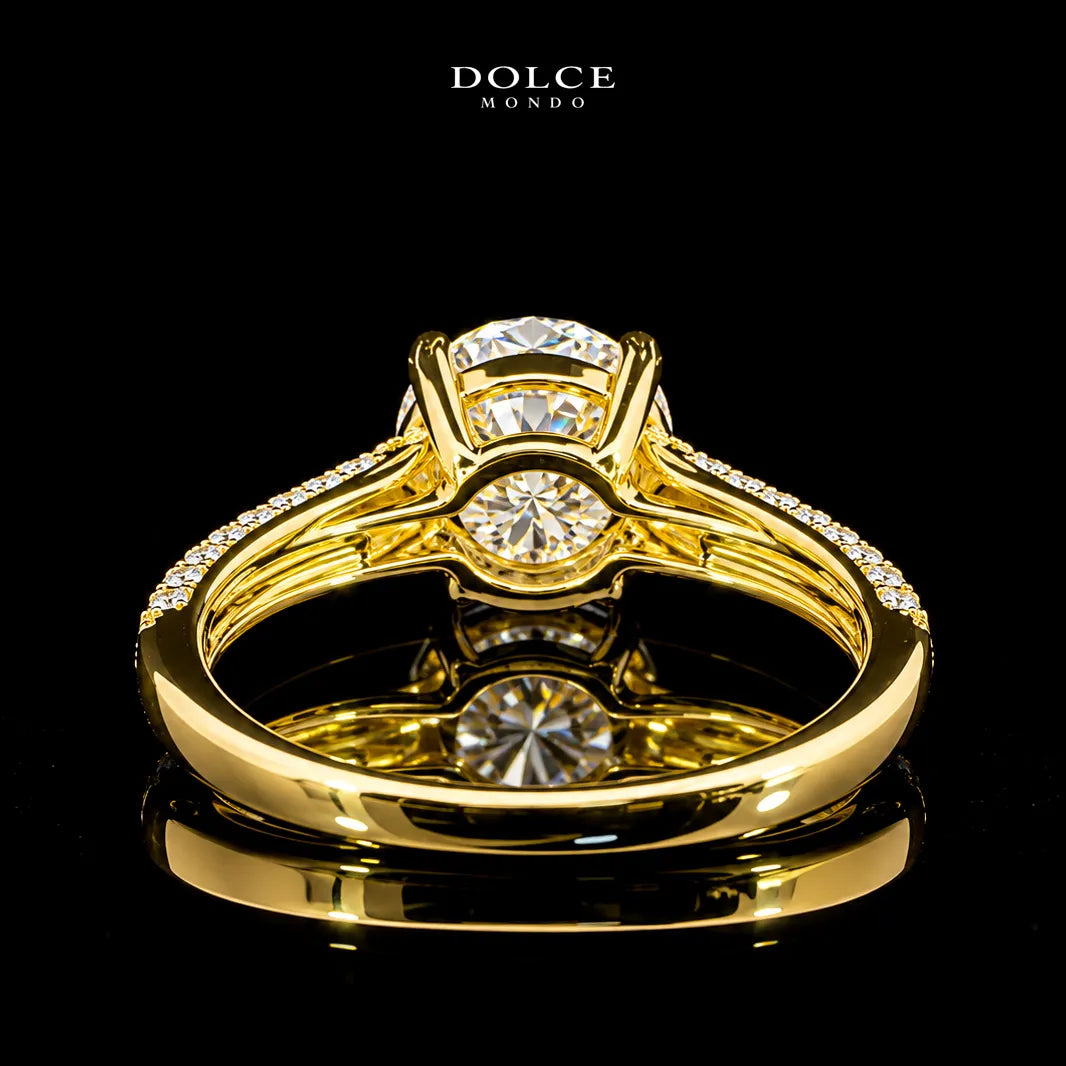 Round Cut Pave GRA Certified Moissanite Ring in 18K Gold Plated 925 Sterling Silver – 1.52 Carat