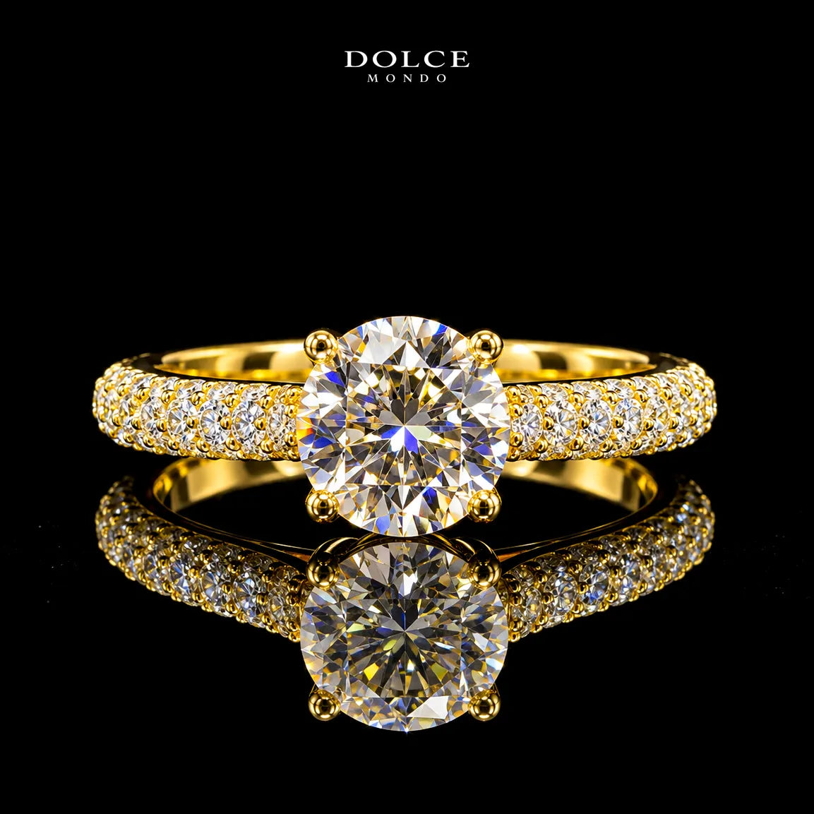 Round Cut Pave GRA Certified Moissanite Ring in 18K Gold Plated 925 Sterling Silver – 1.52 Carat