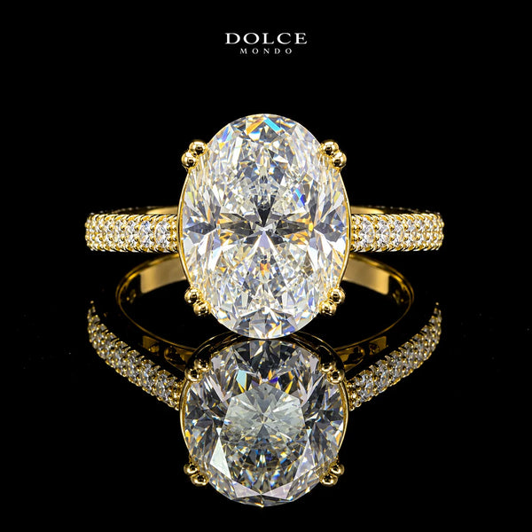 Oval Cut Solitaire GRA Certified Moissanite Ring in 18K Gold Plated 925 Sterling Silver – 6.35 Carat